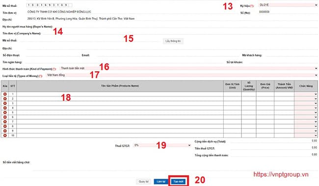 Cách tạo mới hóa đơn trên VNPT Invoice