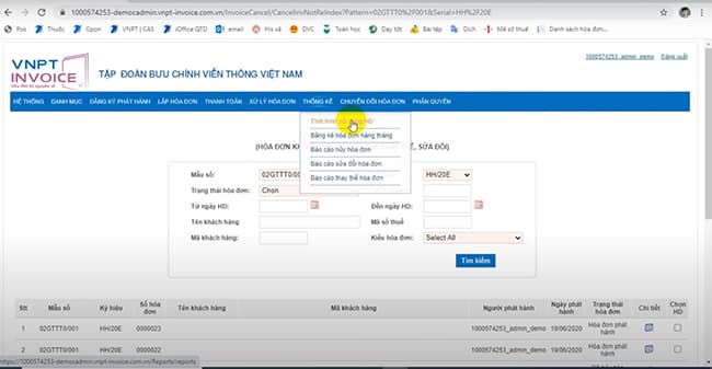 Hướng dãn thống kê hóa đơn điện tử VNPT