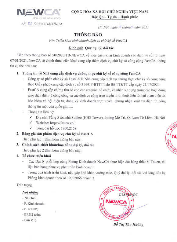 Chữ ký số newca chuyển sang thương hiệu chữ ký số Fast-ca
